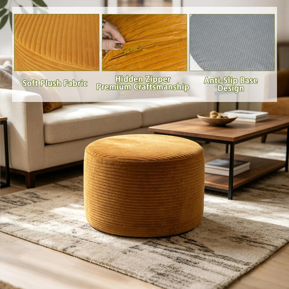 Thgonwid Round Ottoman Pouf, Plush Corduroy Foot Stool with High-Density Memo...