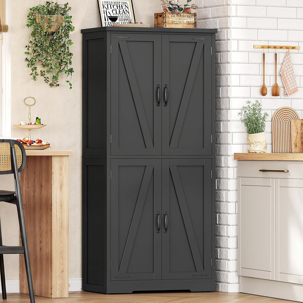 58.5" H Storage Cabinet, Farmhouse Kitchen Pantry Cabinet with 4 Doors