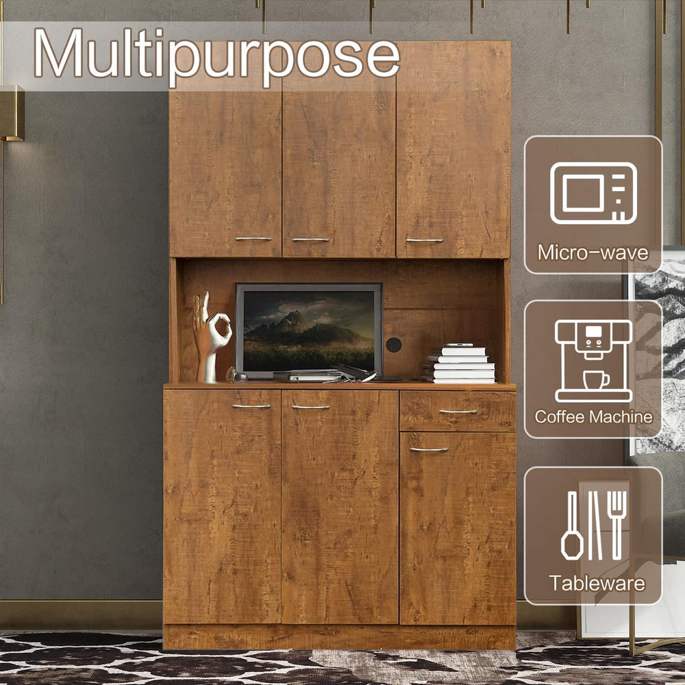 71" Kitchen Pantry Cabinets with Microwave Stand, 6 Doors & 3 Adjust...