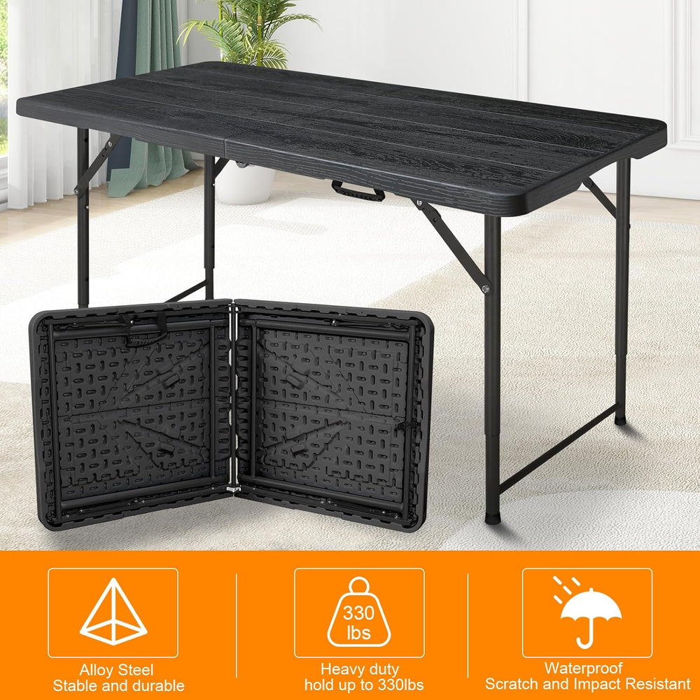 4ft Folding Table, Portable Fold-in-Half Adjustable Height Utility Table for ...