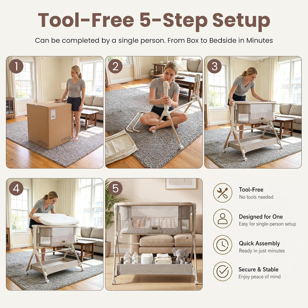 Bassinet Bedside Sleeper for Newborns, Tool-Free, Stable and Secure