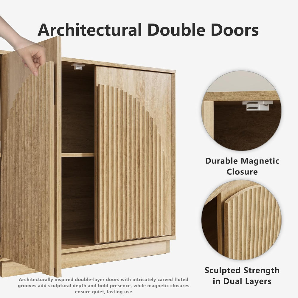 win2win 31.5" Small Buffet Cabinet with Storage, Arched Doors, Oak, 1PCS