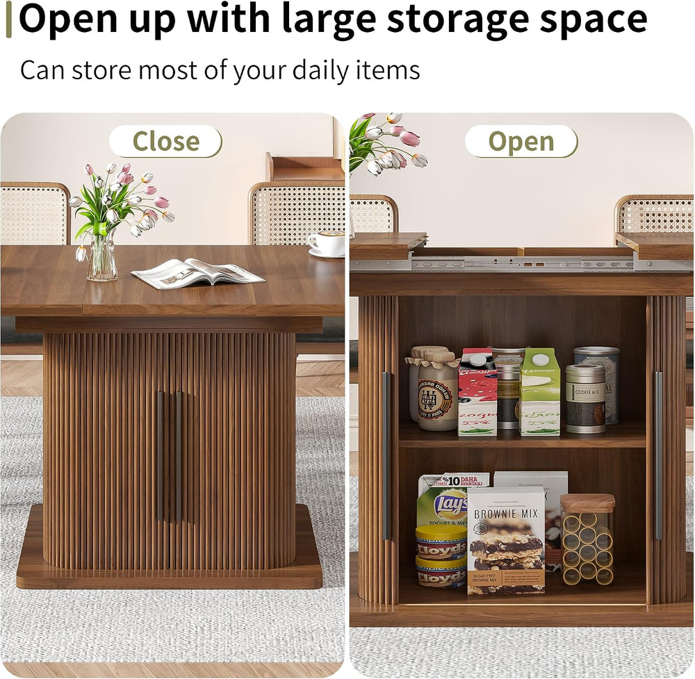 Extendable Dining Room Table for 4-6, 47-65 Inch Rectangle Kitchen Dining Tab...