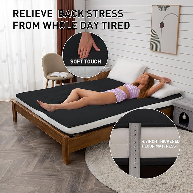 Dr.Futon Japanese Floor Futon Mattress Extra Thick Folding Roll Up Bed Topper...