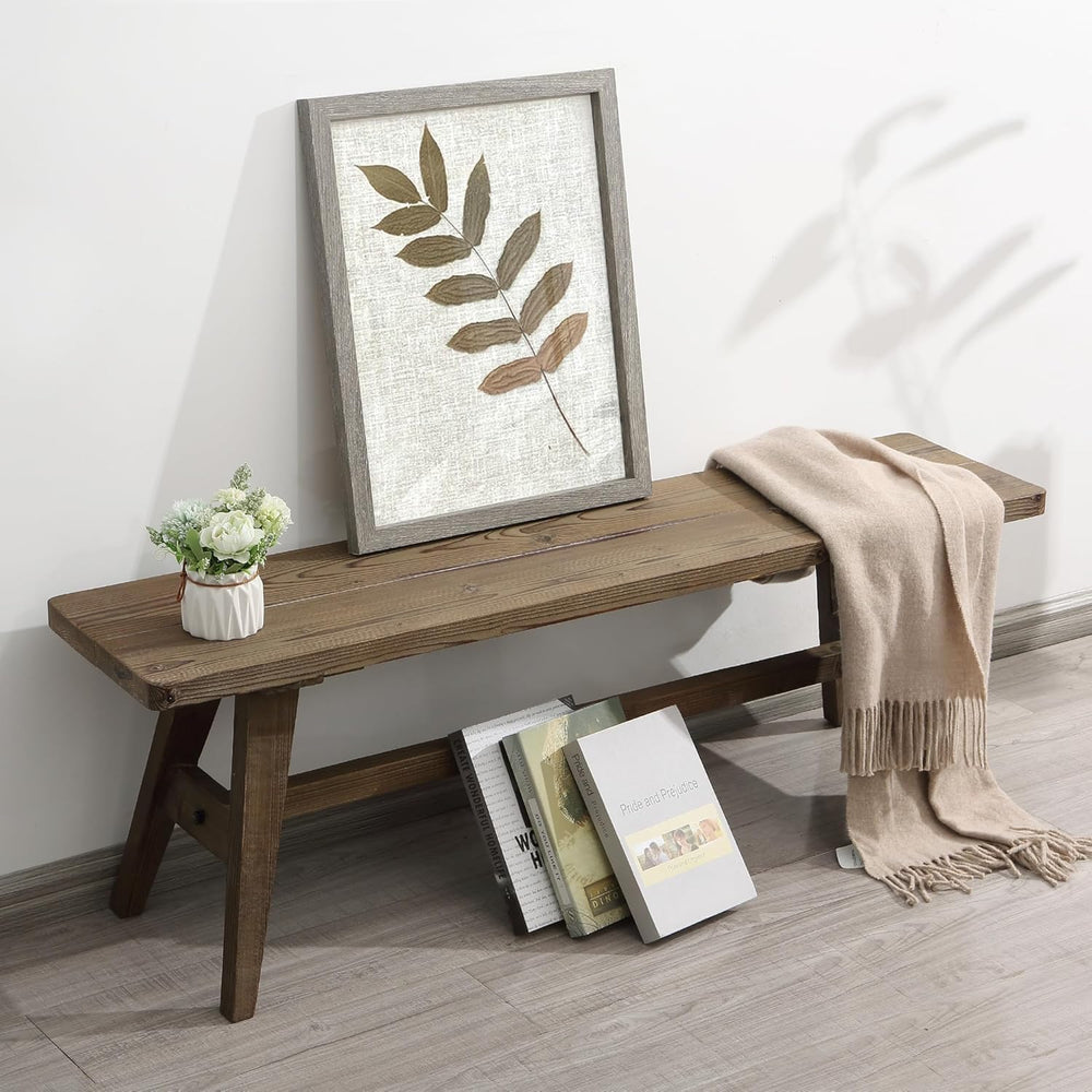 Wnutrees 47" Farmhouse Wood Bench, Solid Wood Entryway Bench, Brown | Di...