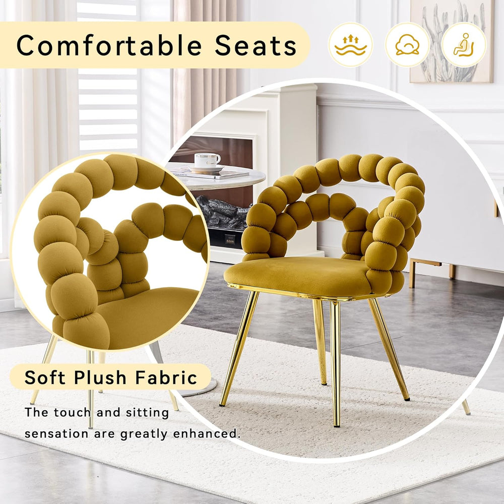 TesNus Velvet Dining Chairs Set of 2, Mustard Yellow Upholstered Velvet Chair...