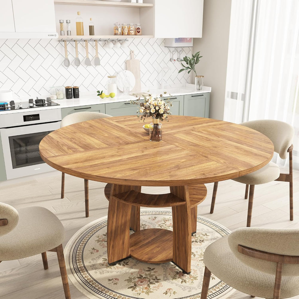 Jojoka 47 Inch Round Dining Table for 4-6 People, Wooden Kitchen Table with S...