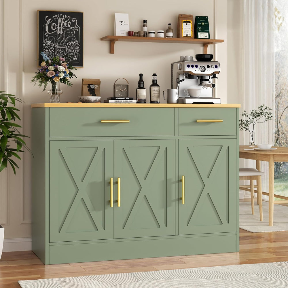 Vongrasig 43" Farmhouse Sideboard Buffet Cabinet with Storage, Green