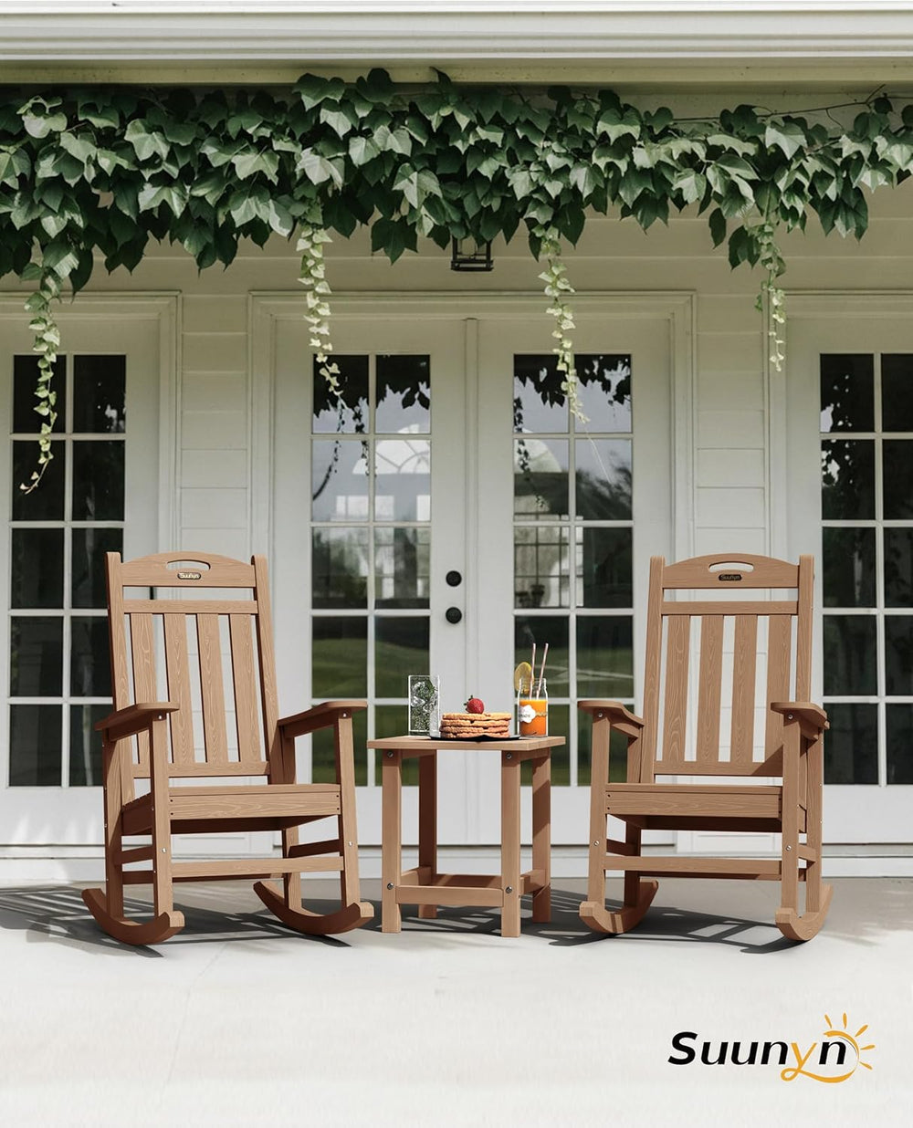 Outdoor Rocking Chair, HDPE Patio Rocking Chair, All Weather,Teak