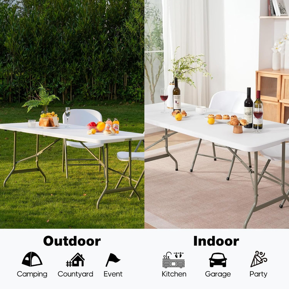Folding Table 6ft, Heavy-Duty 500lbs Weight Capacity Foldable Table with HDPE...