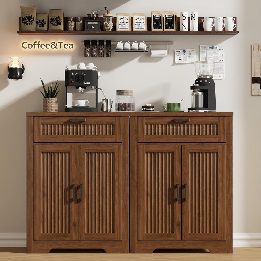 Buffet Cabinet with Storage Drawer, Farmhouse Coffee Bar Table with Storage D...