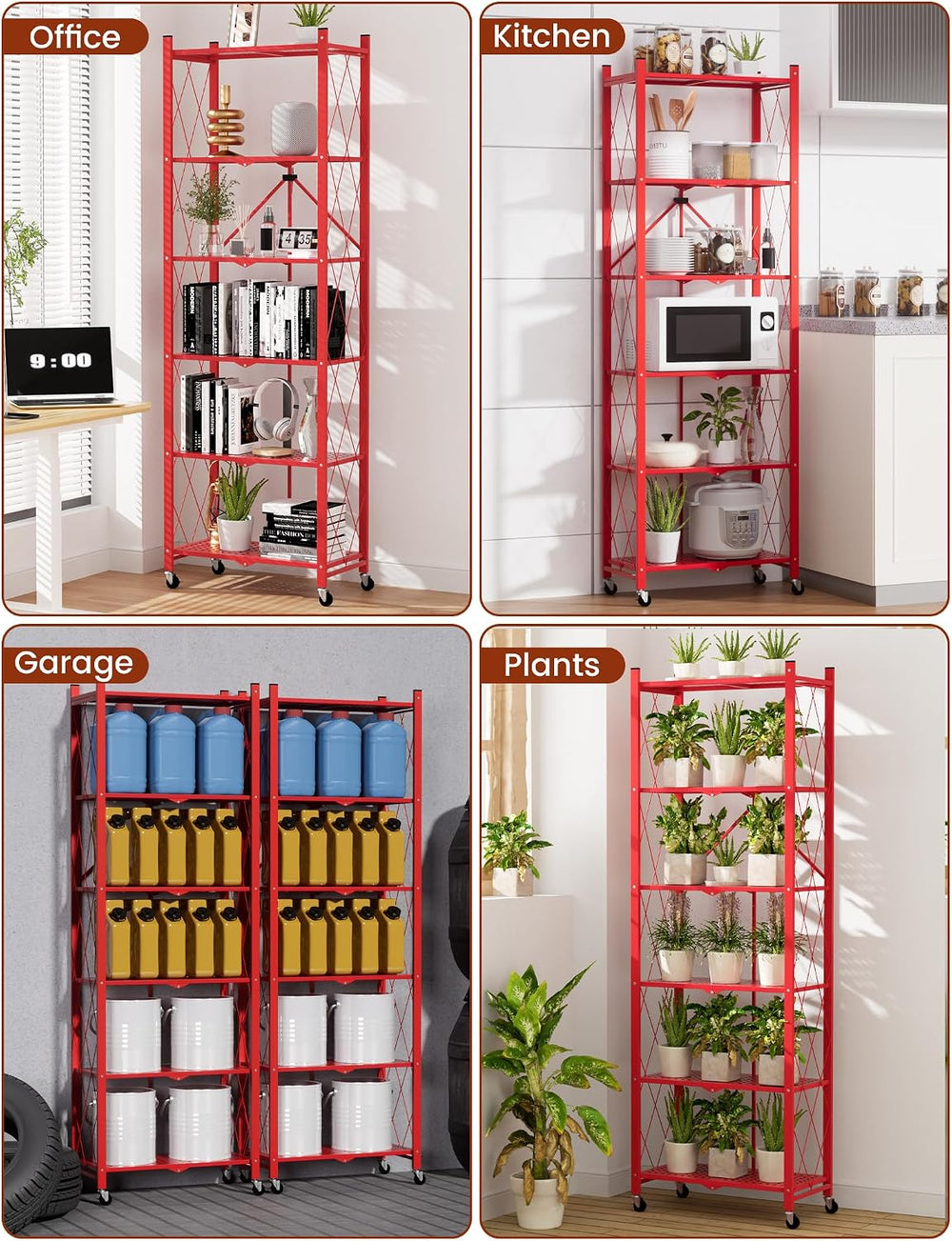 ALANNG 73.6 Inch Folding Bookshelf, 6 Tier Metal Bookcase and Bookshelves