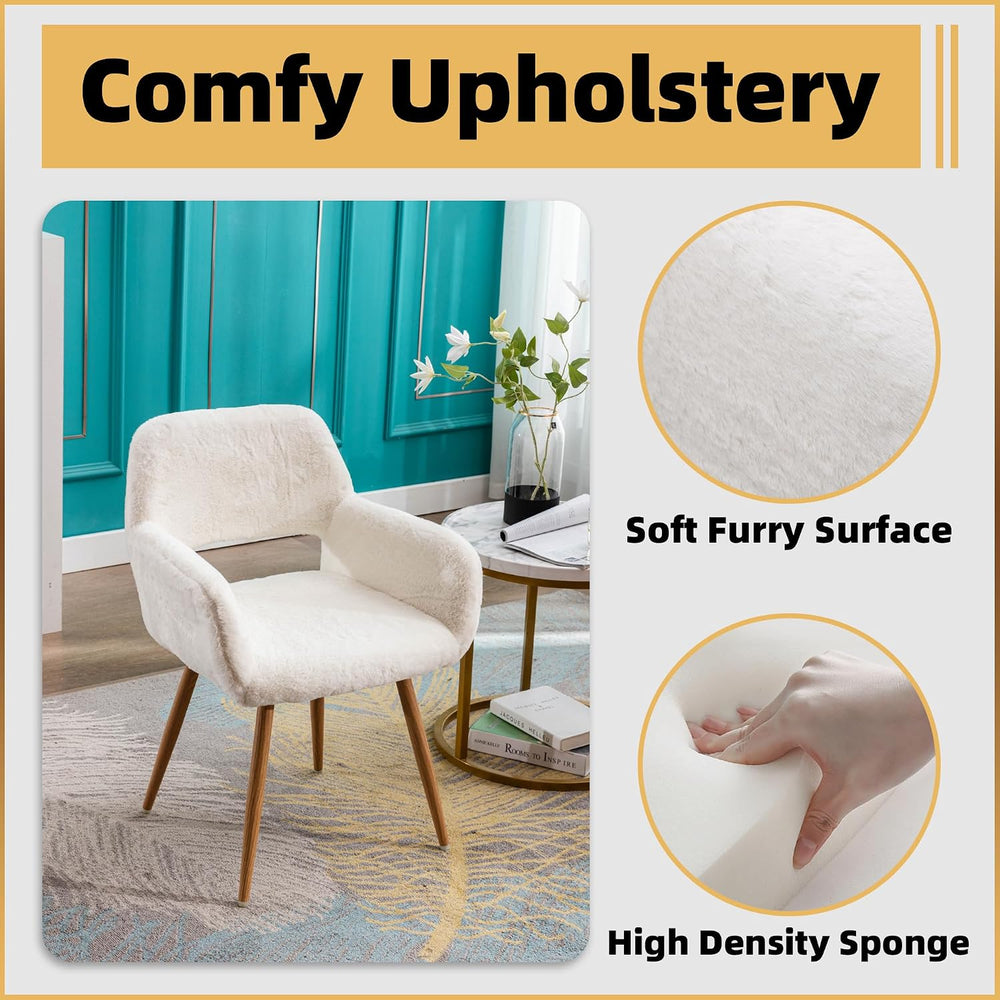 Furry Desk Chair, Comfy Armchair with Faux Fur for Teen Girls, White, 2PCS