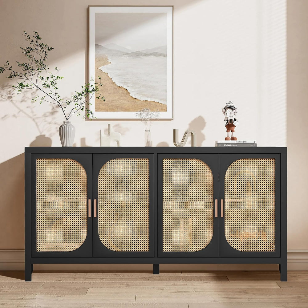 Fiogmub Rattan Sideboard Buffet Cabinet with Storage, Wooden Cabinet