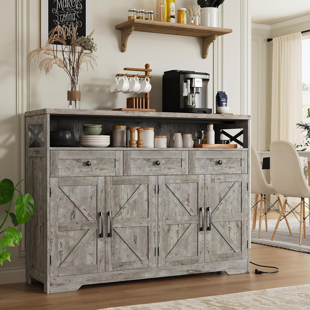 51" Farmhouse Buffet Sideboard Cabinet with Drawers and Barn Doors, Storage