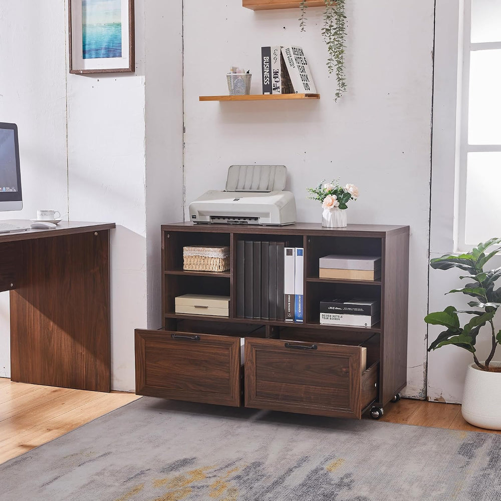 39.3" Farmhouse Wood File Cabinet with Wheels,Small Home Office Storage,...