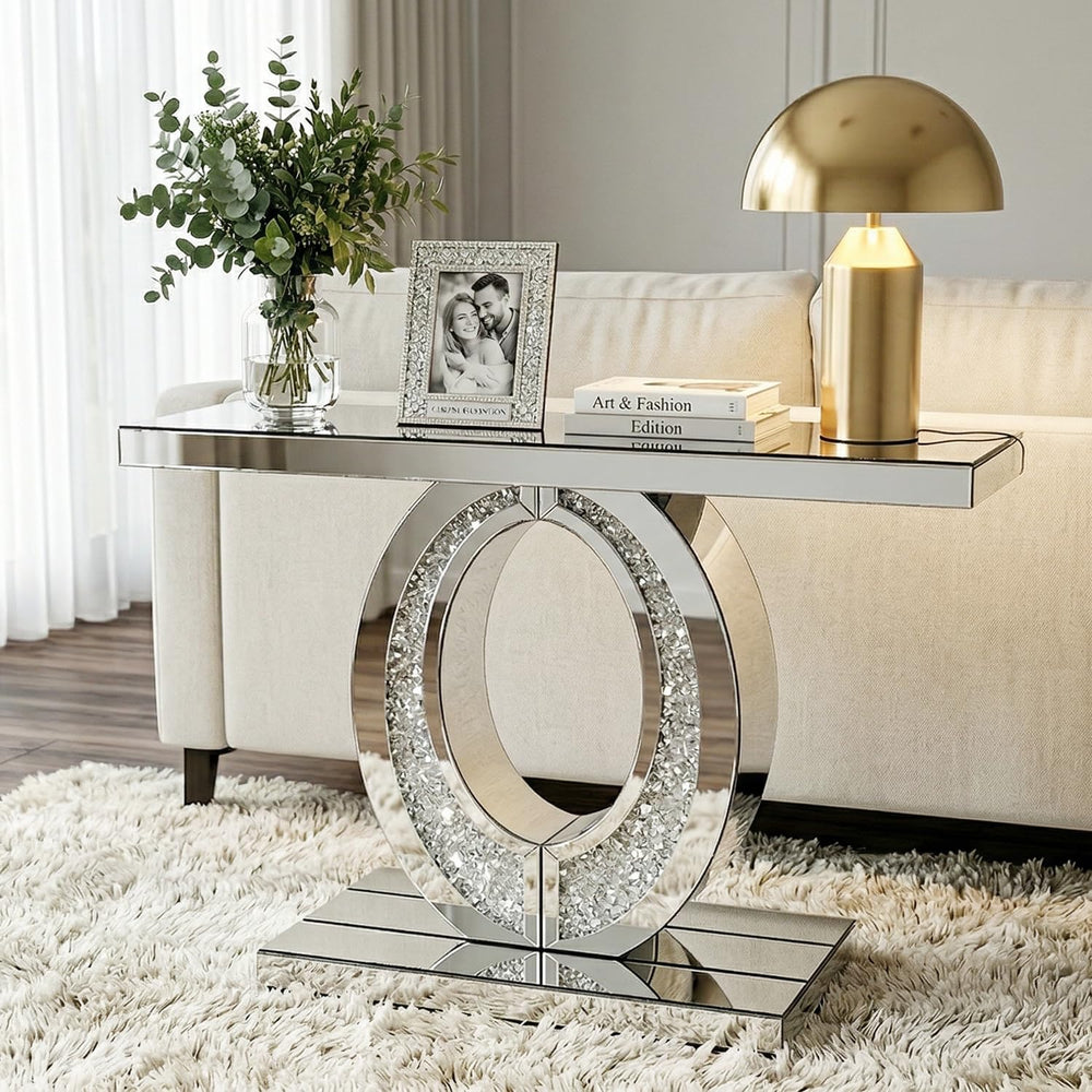 39‘’ Modern Mirrored Console Table with Crushed Diamond, Shatter-Proof Packag...