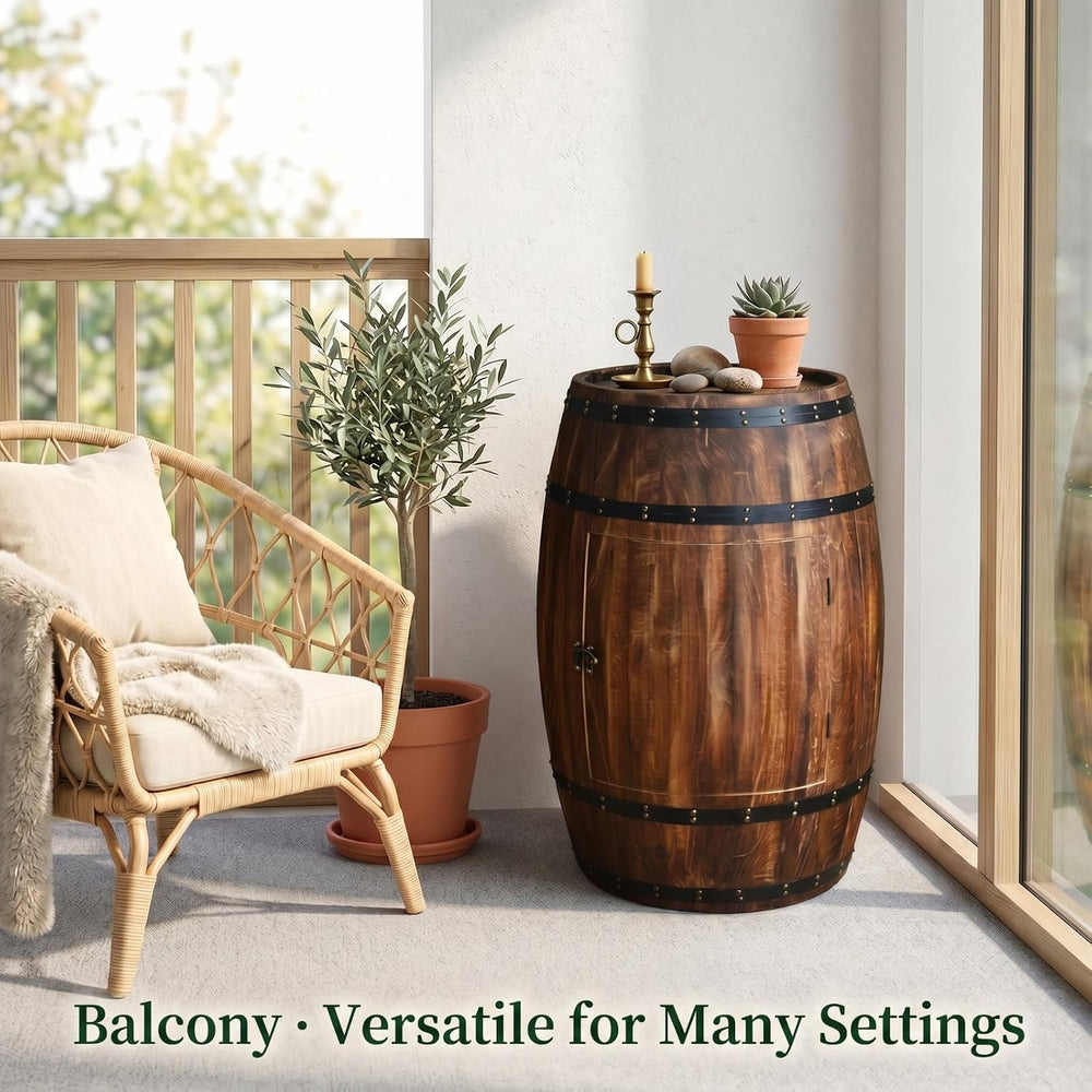 Wooden Whiskey Barrel Table Multi-Functional Wine Barrel Table For Living Roo...