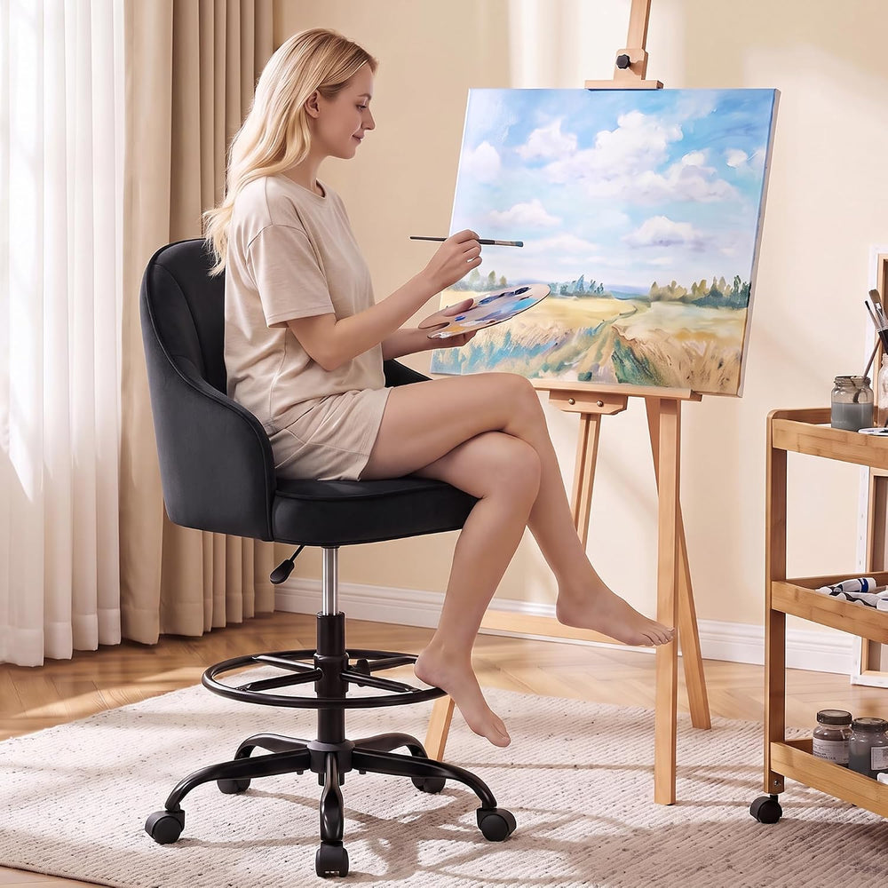 Drafting Tall Office Chair for Standing Desk, Velvet & Back Support