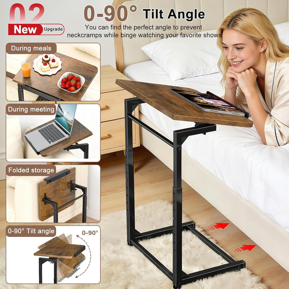 IHAITUN Tv Tray Table, Adjustable Height Couch Narrow Side Table,90° Tilt Ang...