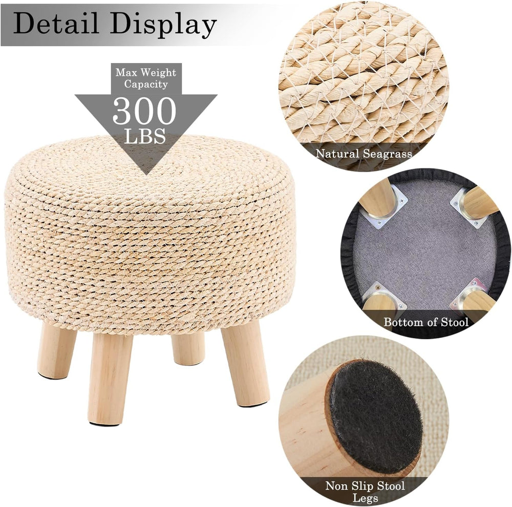 Cpintltr Ottoman Natural Seagrass Footrest Poufs Hand Weave Round Foot Stool ...