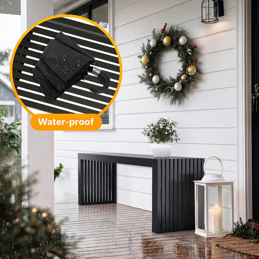 Bamboo Dining Bench, 35'' Slatted Design Entryway Bench, Black | Mode...