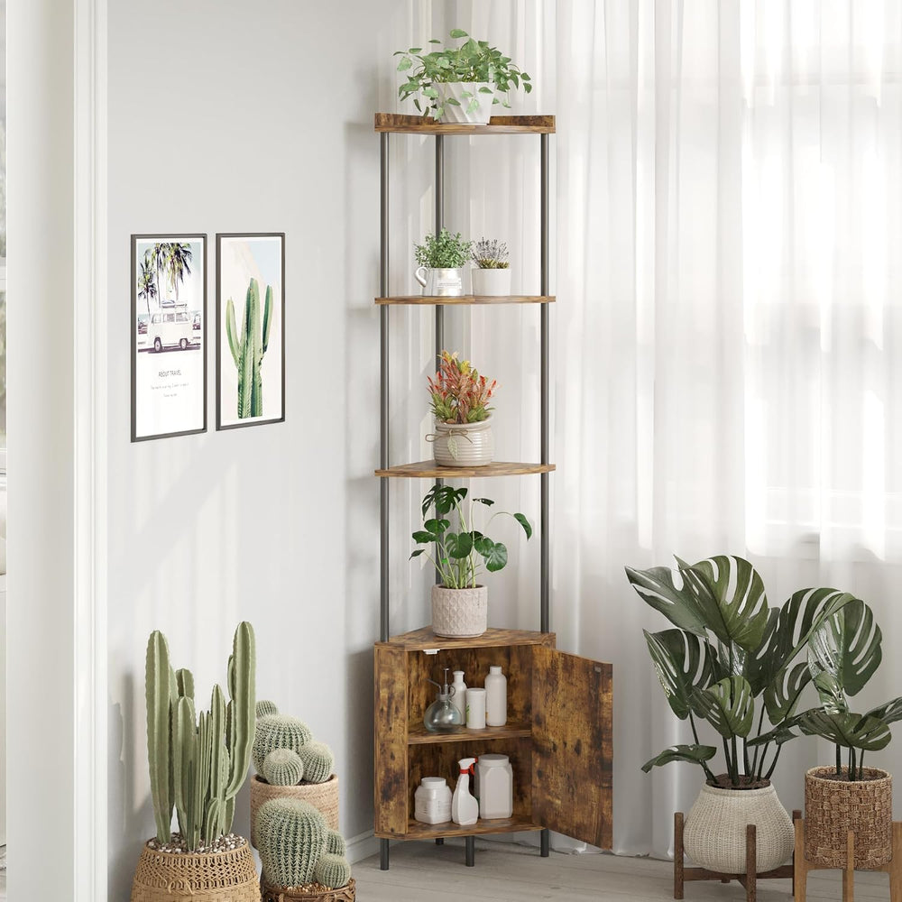 5-Tier Corner Shelf - 65.5" Tall Storage Cabinet & Bookshelf for Liv...