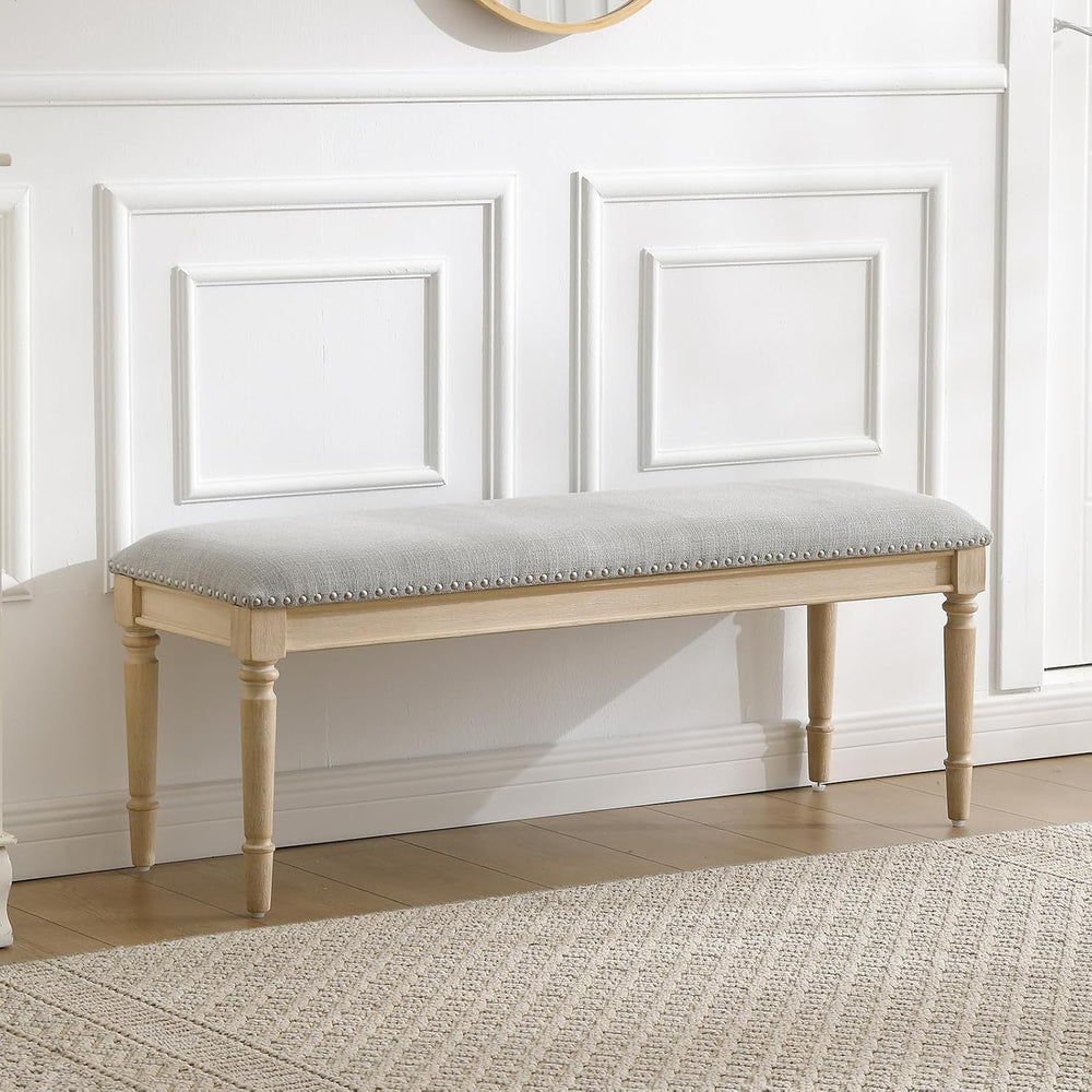 chairus Farmhouse Dining Bench 46" Wooden Entryway Bench with Padded Sea...