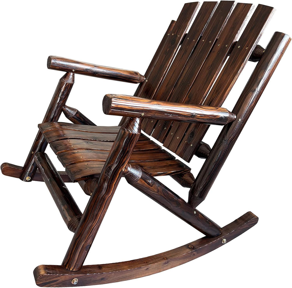 Rustic Log Wooden Rocking Chair, Handcrafted Solid Fir Wood Outdoor Rocker fo...