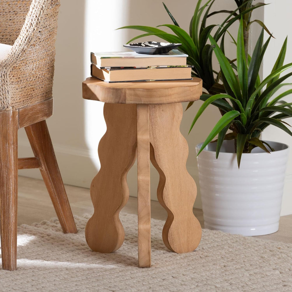 Bali & pari Sino Acacia Wood Multipurpose Accent Stool - Sculptural End T...
