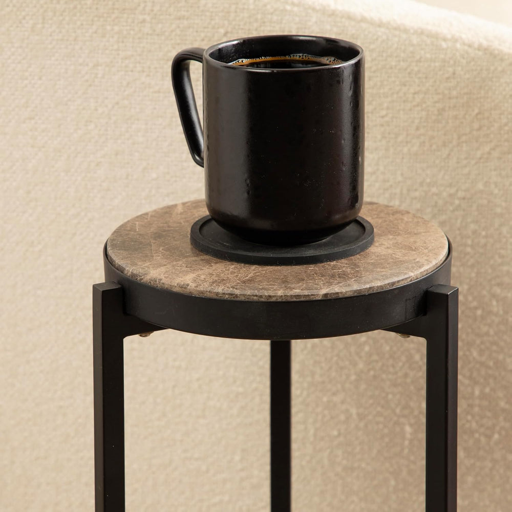 Kate and Laurel Aguilar Modern Round Drink Table, 9 x 9 x 23, Emperador Brown...