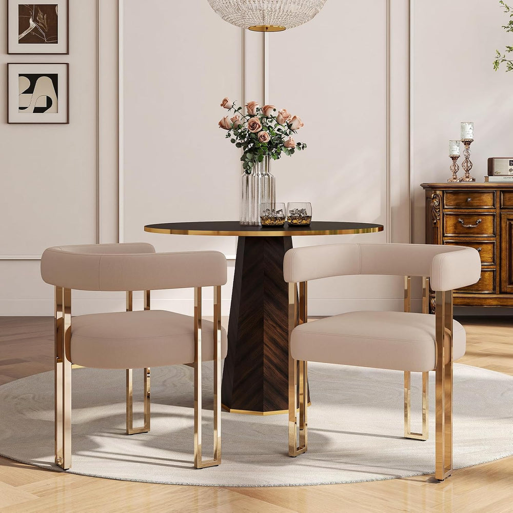 Khaki Velvet Barrel Dining Chairs Set of 2, Modern Upholstered Dining Room Ch...