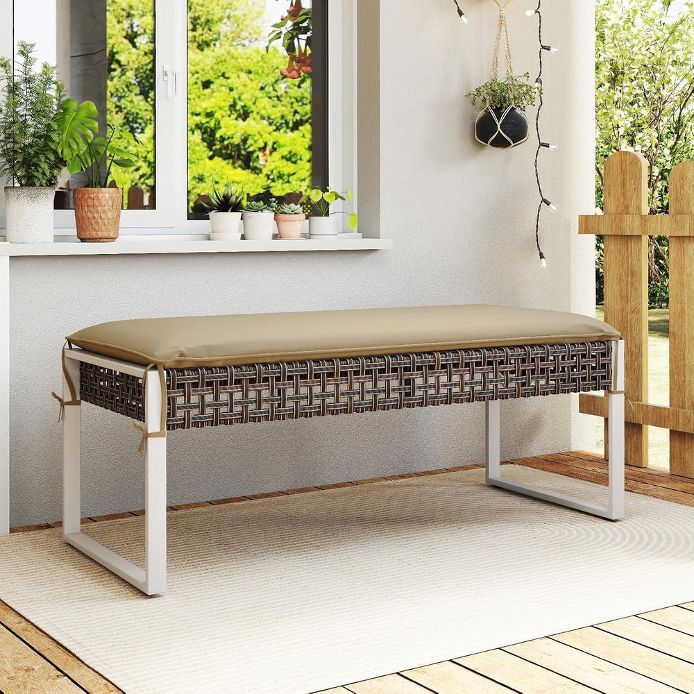 Tangkula Outdoor Ottoman, Patio Rattan Heavy Duty Wicker Footrest with Soft C...