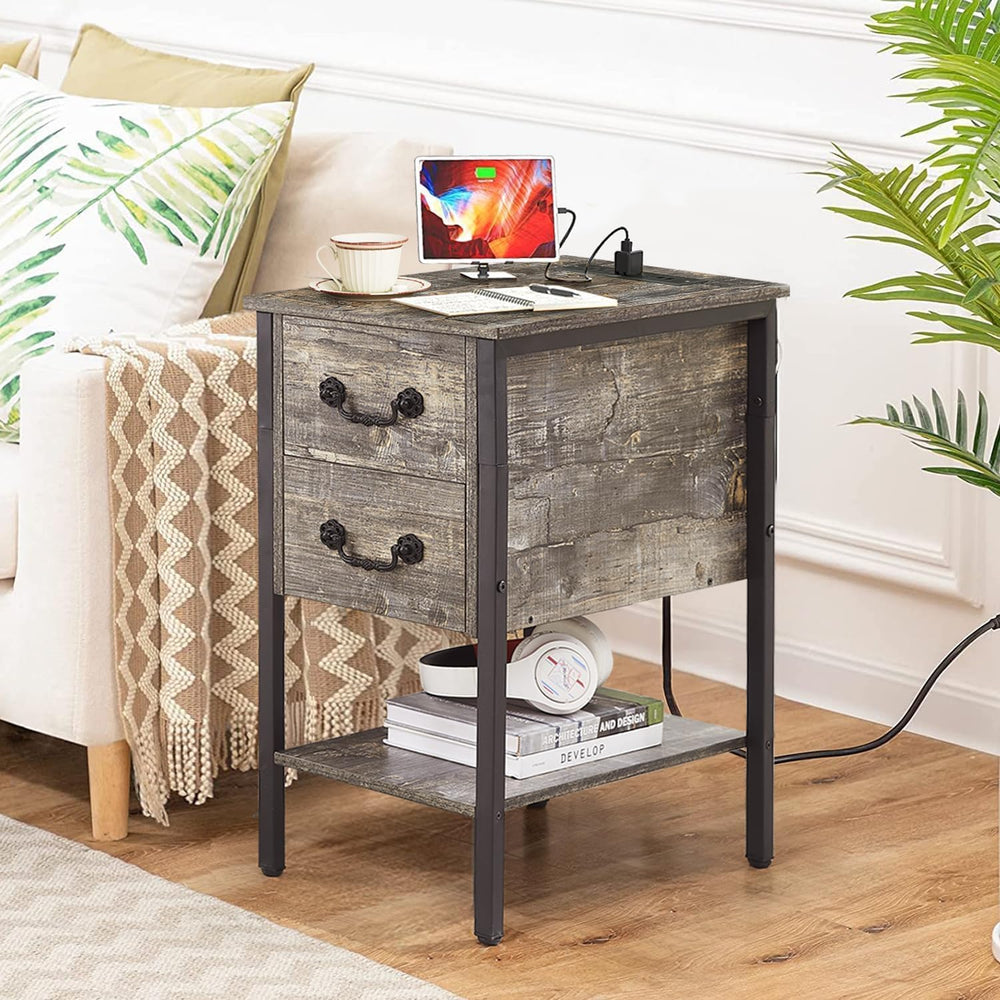 VECELO End Tables,Narrow Nightstands with Charging Station & USB Ports &a...