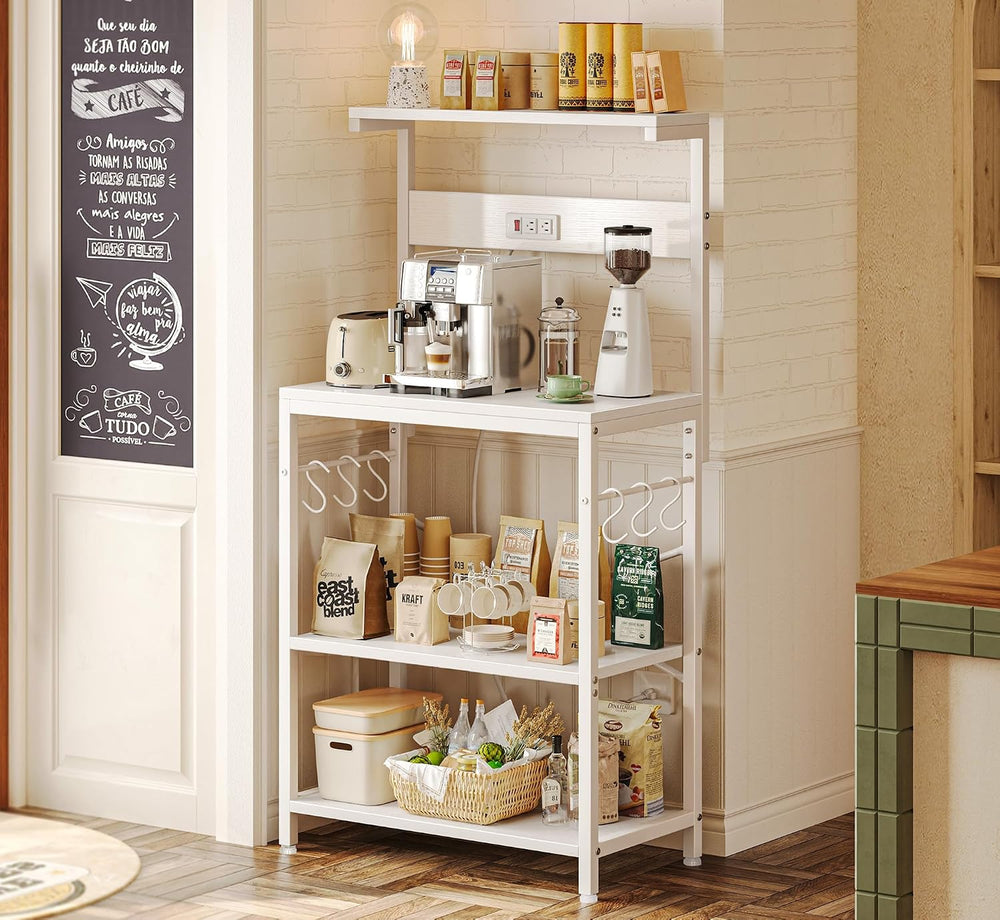 SUPERJARE Kitchen Bakers Rack with Power Outlet, Coffee Bar Table 4 Tiers, Ki...