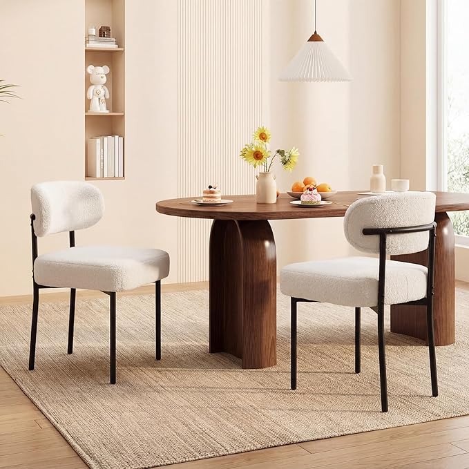 Dining Chairs, White Boucle Dining Chairs, Kitchen Dining Room Chairs Curved ...
