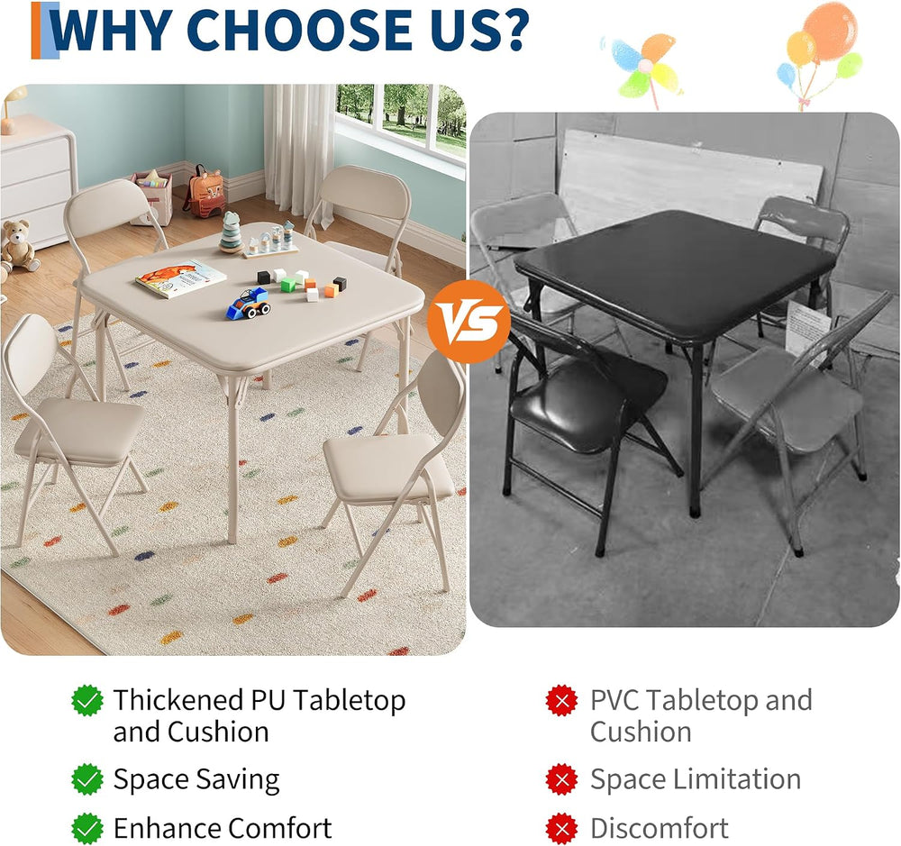 IDEALHOUSE 5 Piece Boys Girls Folding Table and Chairs Set, Activity Table an...