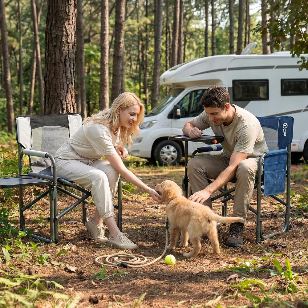 Portal Director Camping Chair with 2-Way Rotating Side Table, 300 lb, Blue