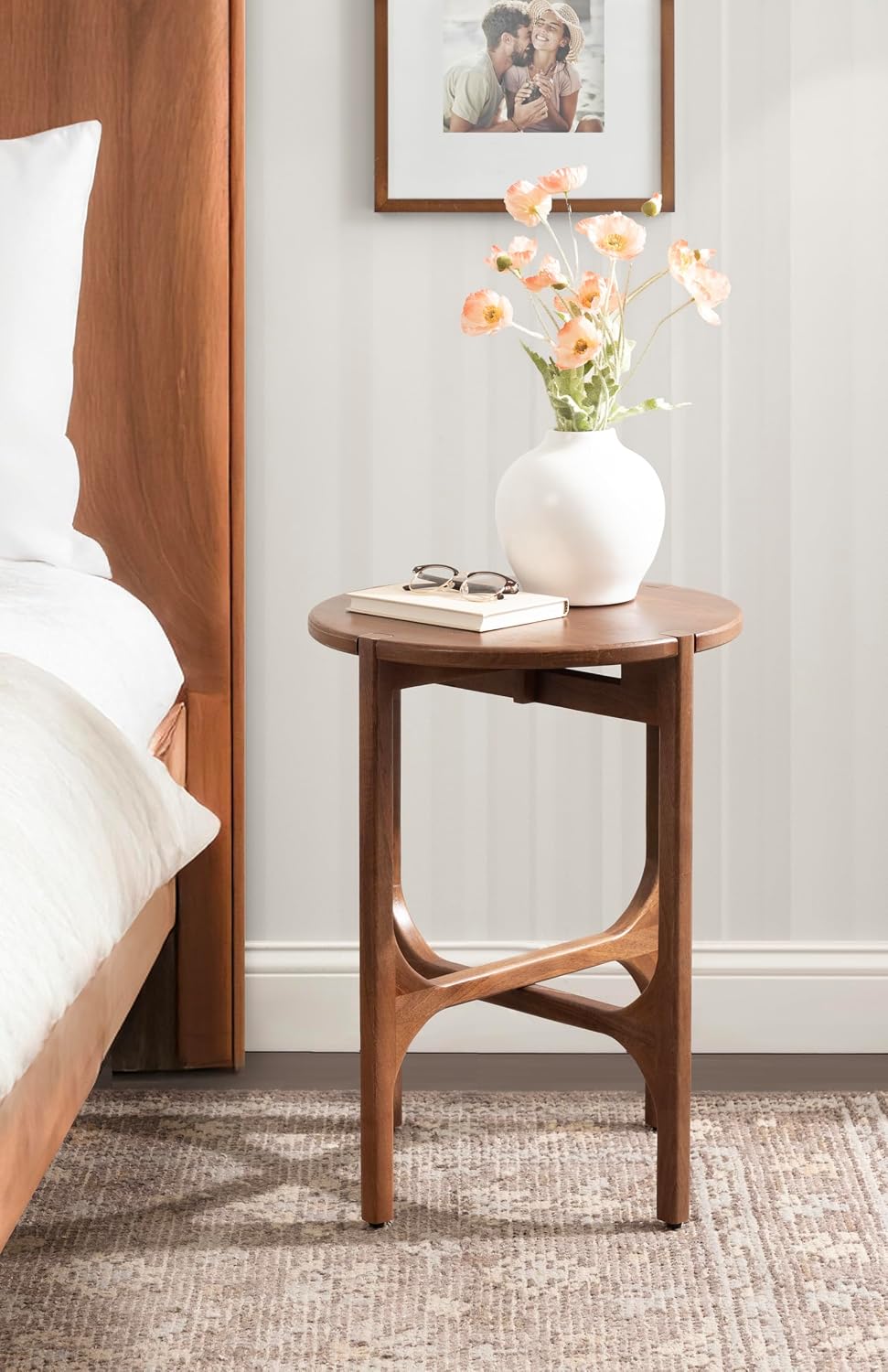 Kate and Laurel Kroscove Modern Geometric Mango Wood Round Side Table, 18 x 1...