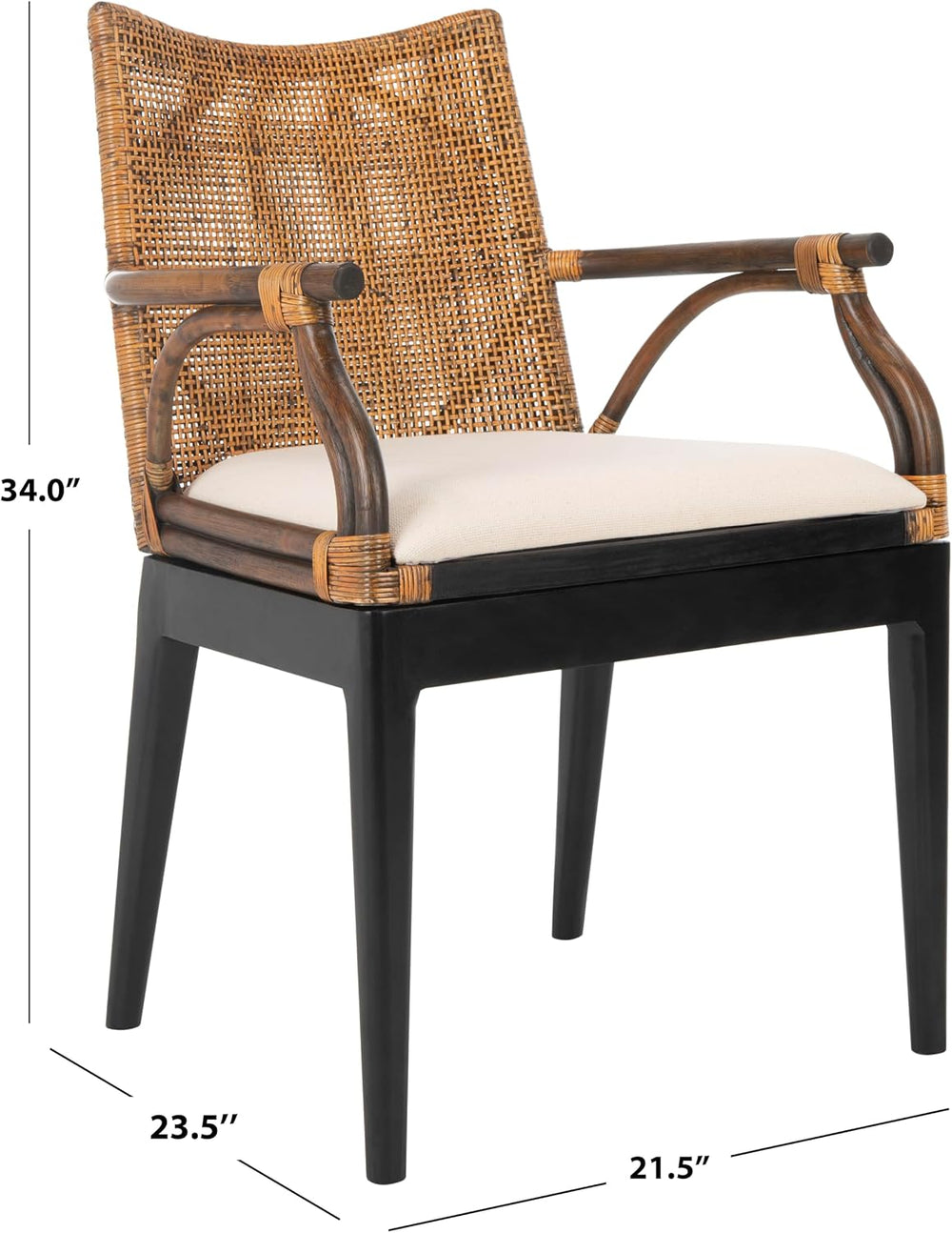 SAFAVIEH Gianni Rattan Arm Chair 19.8”, Solid Wood Brown & Black SEA4011A...