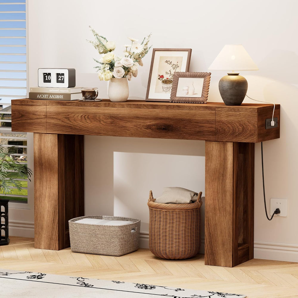 63 Inch Long Console Table w/Outlets & USB Ports, Narrow Rectangular Sofa...