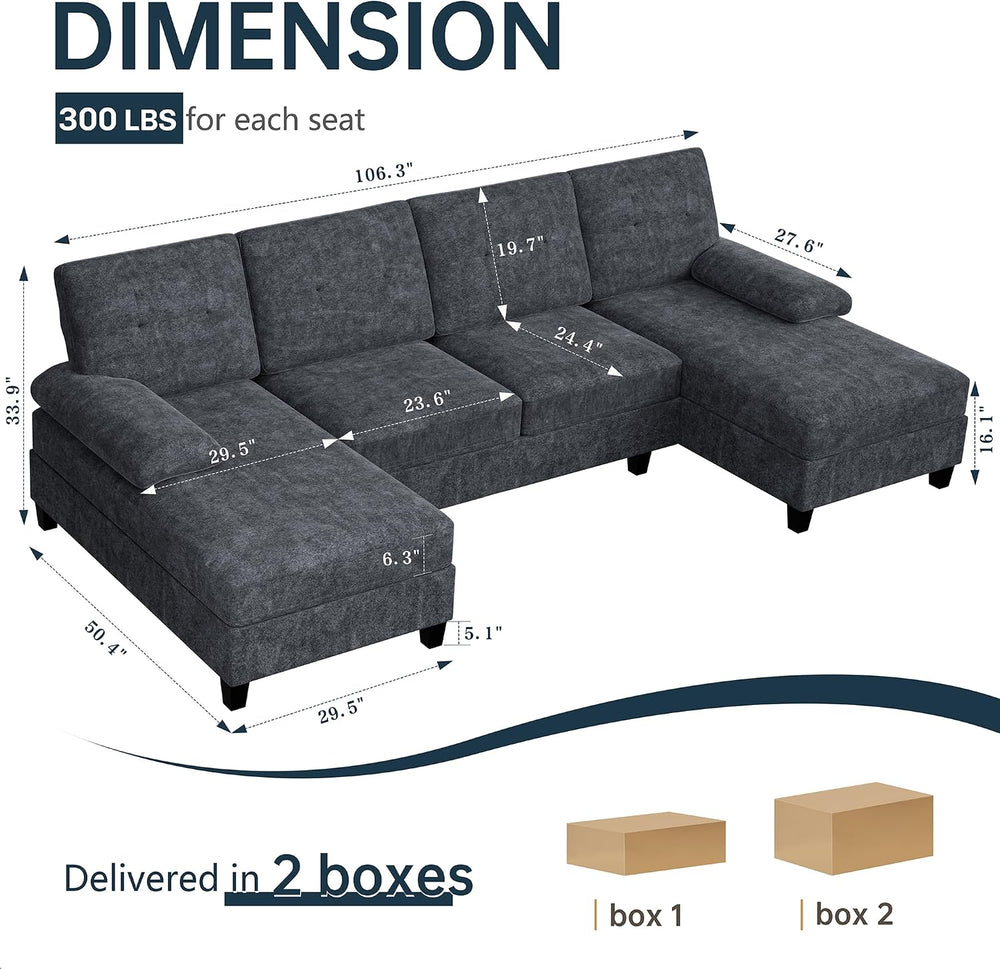 Sectional Couches for Living Room, U Shaped Couch 4 Seat Sectional Sofa with ...