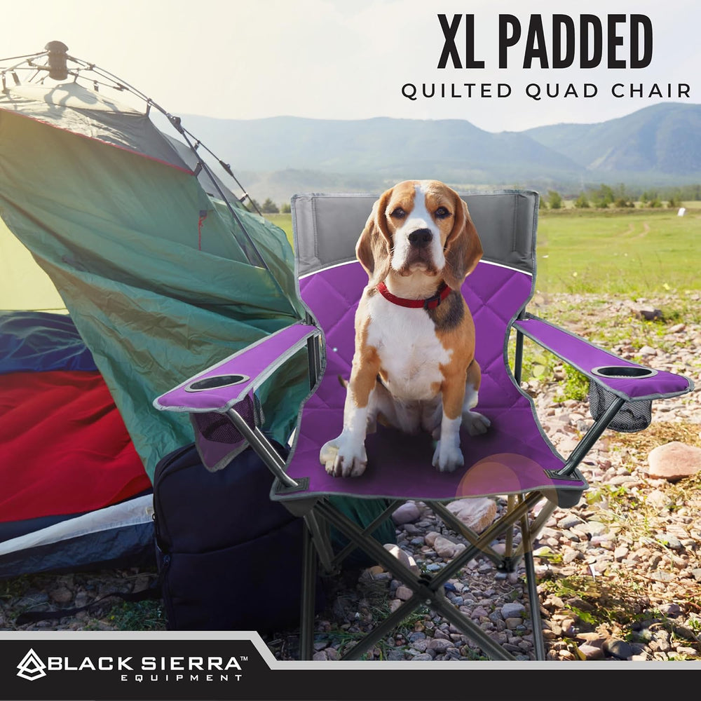 Black Sierra Quilted Padded Camping Chair, Oversized Heavy Duty Outdoor Loung...
