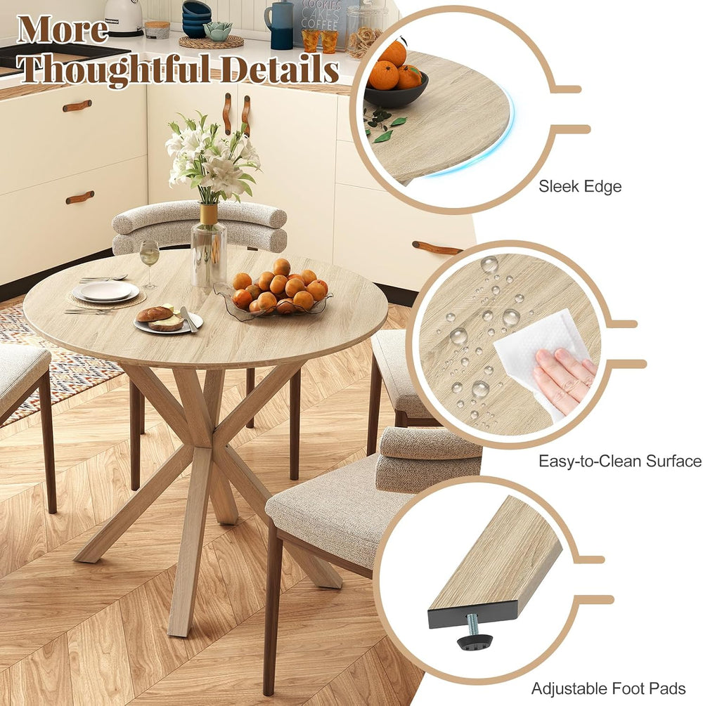 Moccha 36" Round Dining Table for 4 - Rubber Wood Kitchen Table with Int...