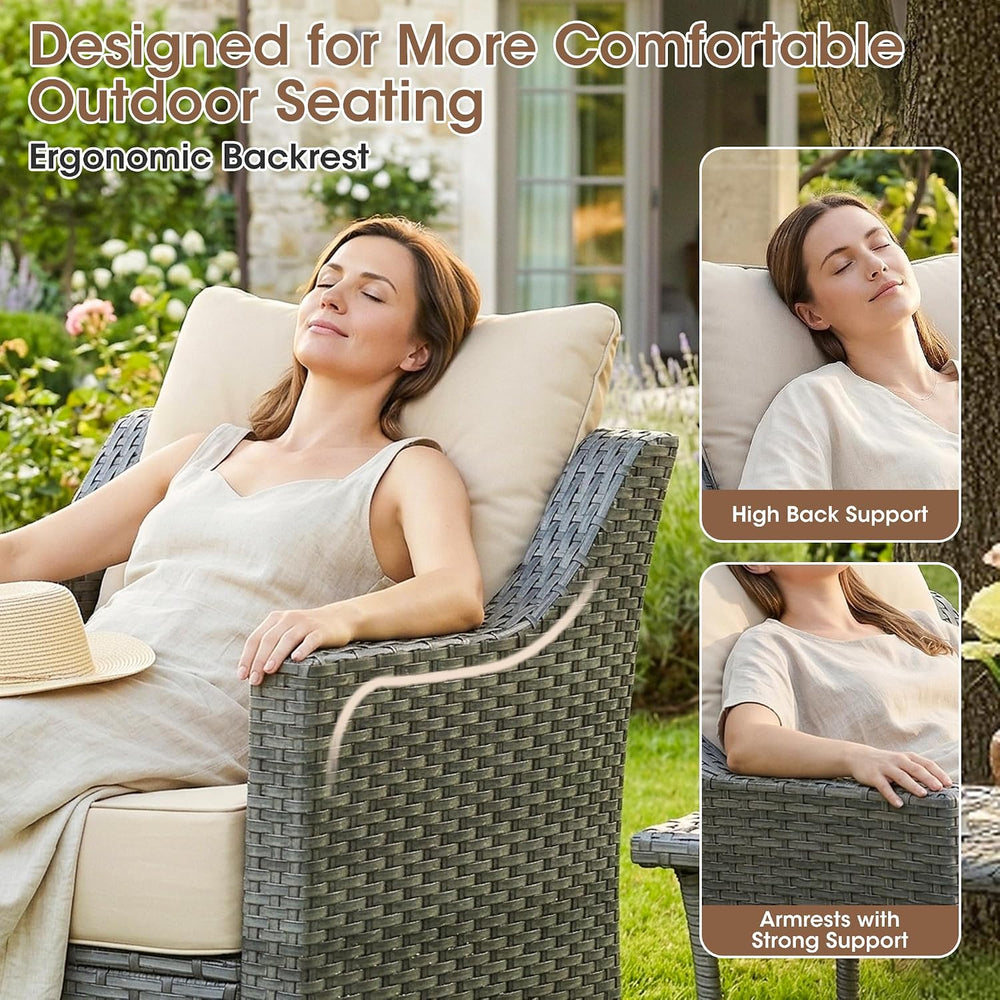 2 Piece Patio Furniture Set, Outdoor Swivel Rocker Chairs Set of 2, Grey Wick...