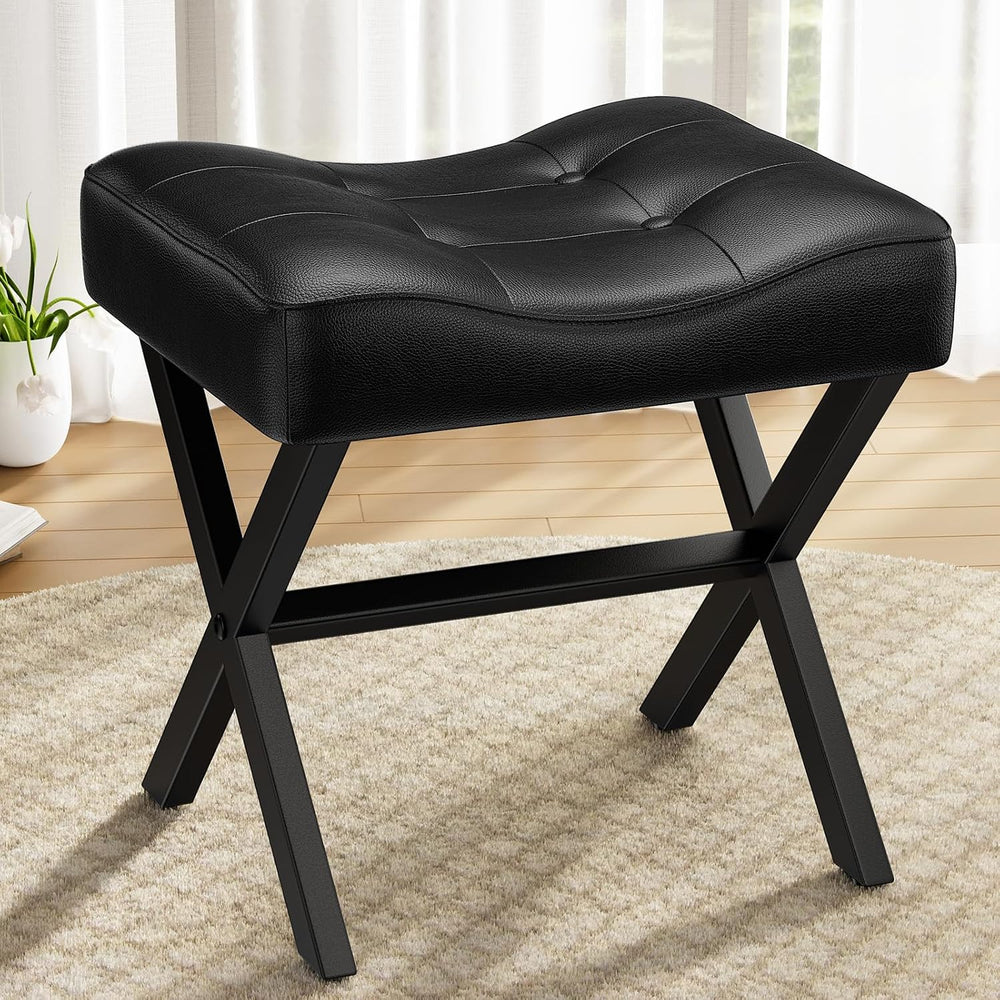 Memobarco 18-Inch Large Leather Vanity Stool Chair, Black Makeup Stool | Vani...