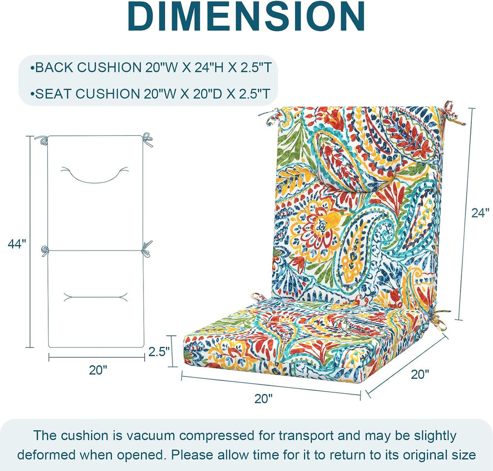 DYTXIII Outdoor High Back Chair Cushions Set of 2, 44x20 in Water Repellent P...