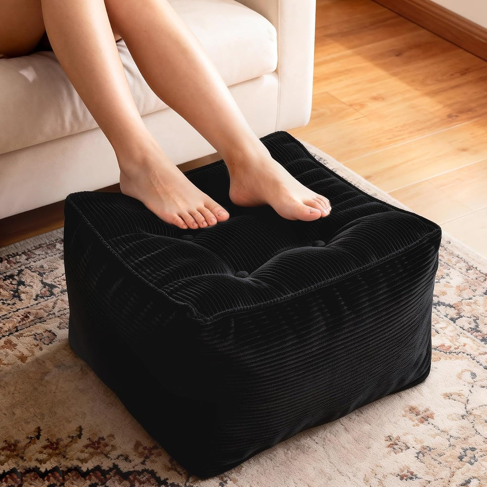 Square Corduroy Pouf Ottoman, Soft Fluffy Foot Stool with Foam Chunk Filling,...
