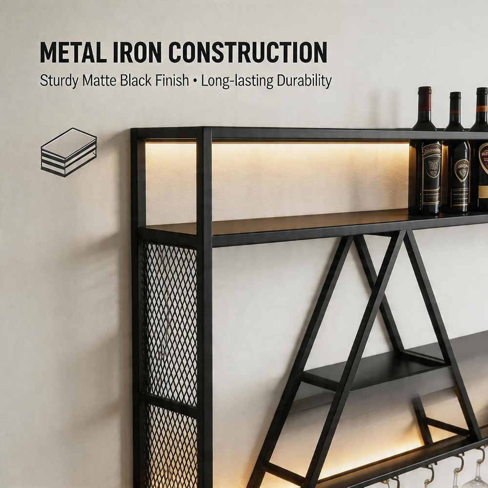SEIFE Wall Mounted Bar Shelves with LED Lights, 3-Tier Industrial Metal Liquo...
