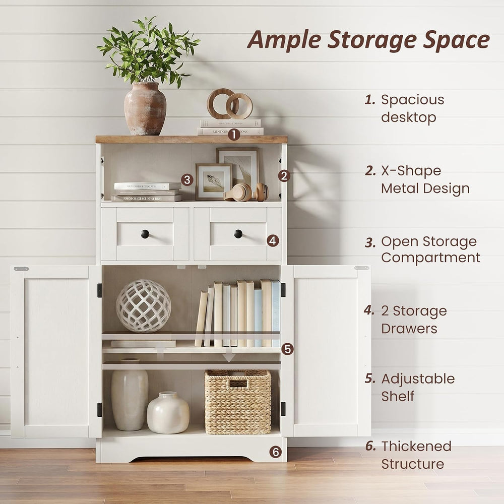 Farmhouse Storage Cabinet with Drawers, Small Kitchen Pantry Cabinet, White |...